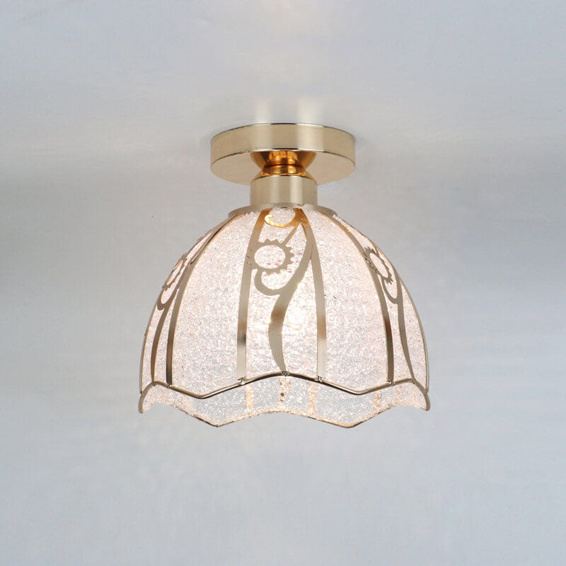 European Glass Gold Semi-Flush Ceiling Light — C / 220V-240V For UK/AU