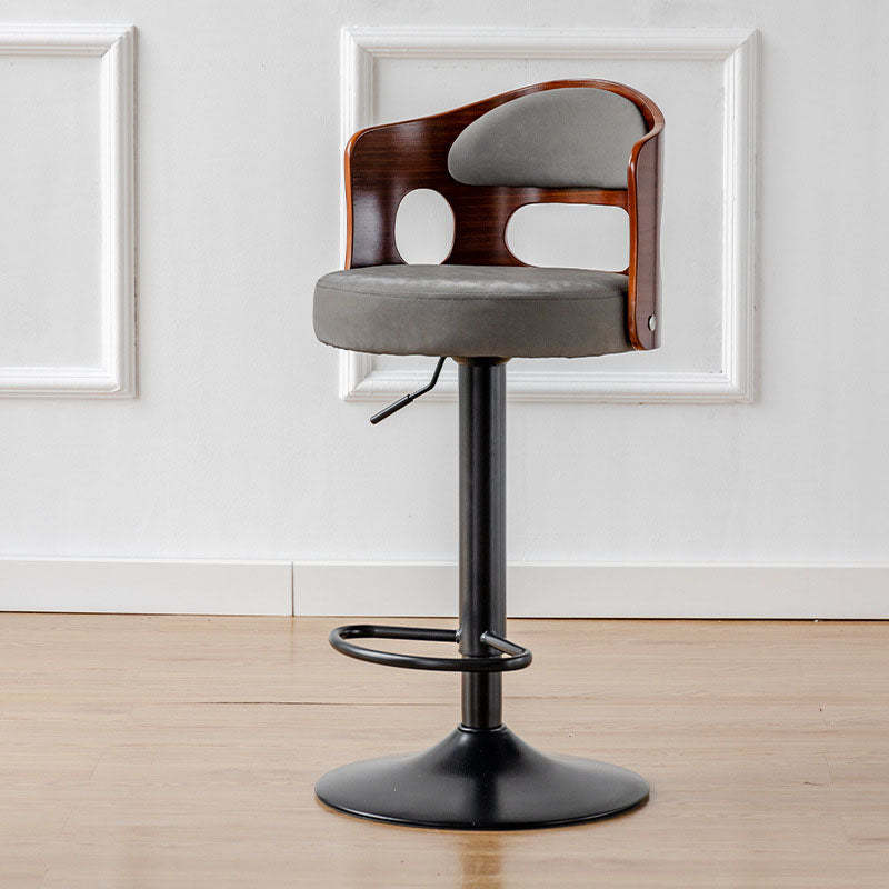 Scandinavian Leather Fabric Wood Round Bar Stool — Khaki - Fabric