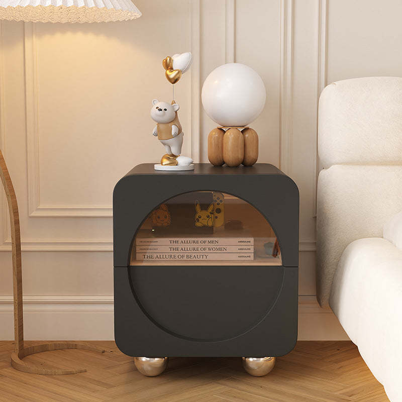 Minimalist solid square nightstands in glass — 11.81" L x 15.75" W x 18.9" H / Black