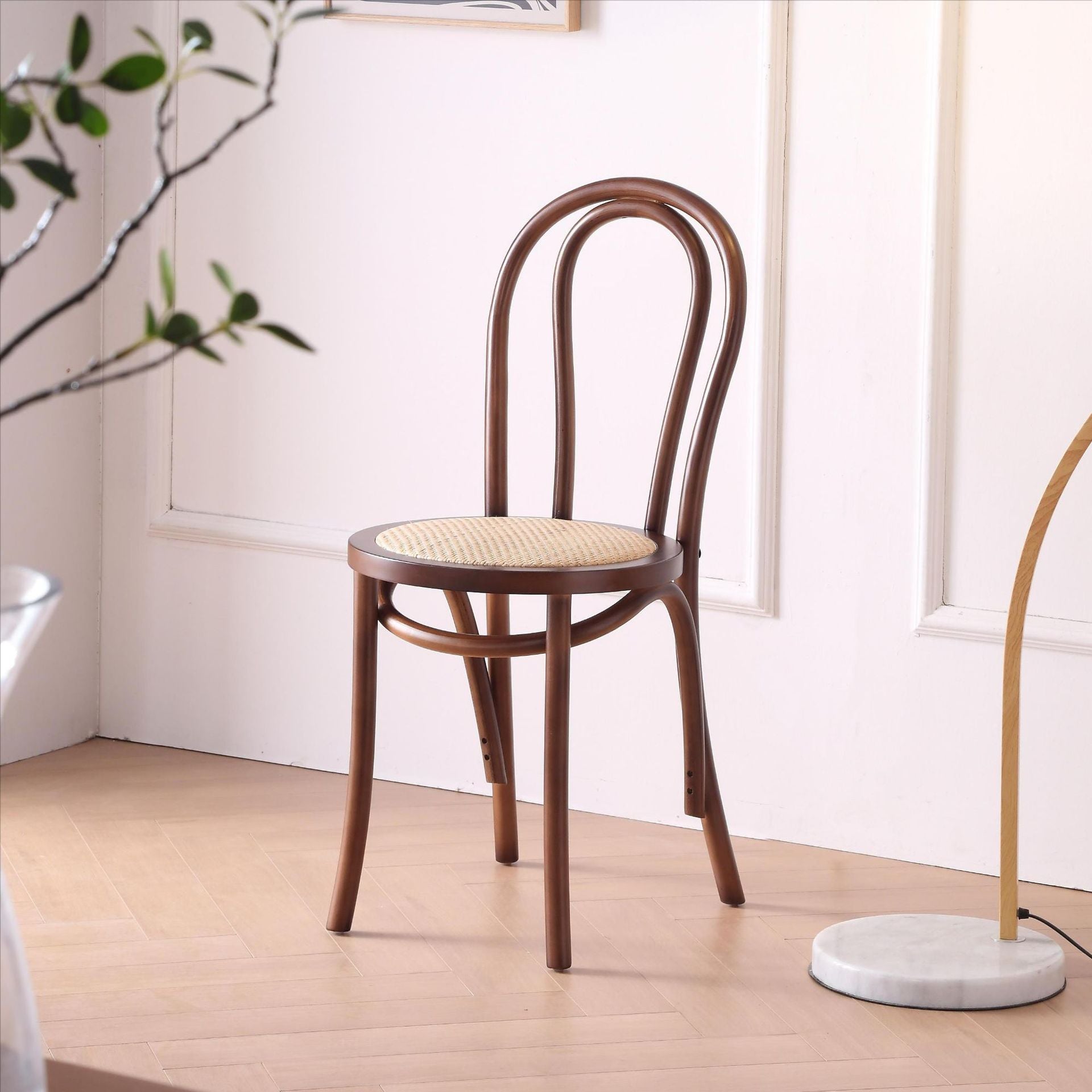 Retro Rattan Beech Metal Arched Dining Chair