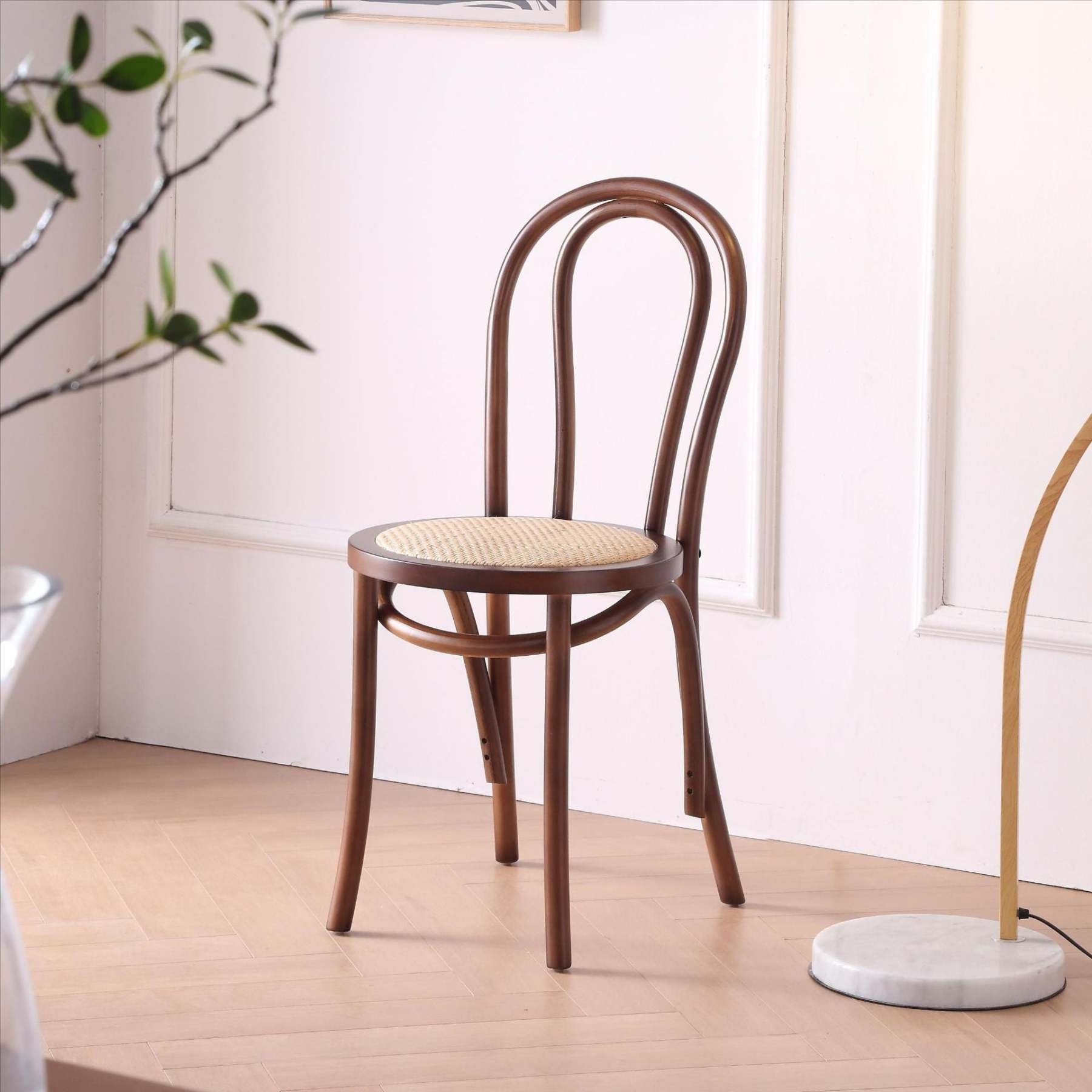 Retro Rattan Beech Metal Arched Dining Chair