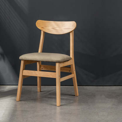 Retro Linen Upholstered Wood Dining Chair — Blue Linen