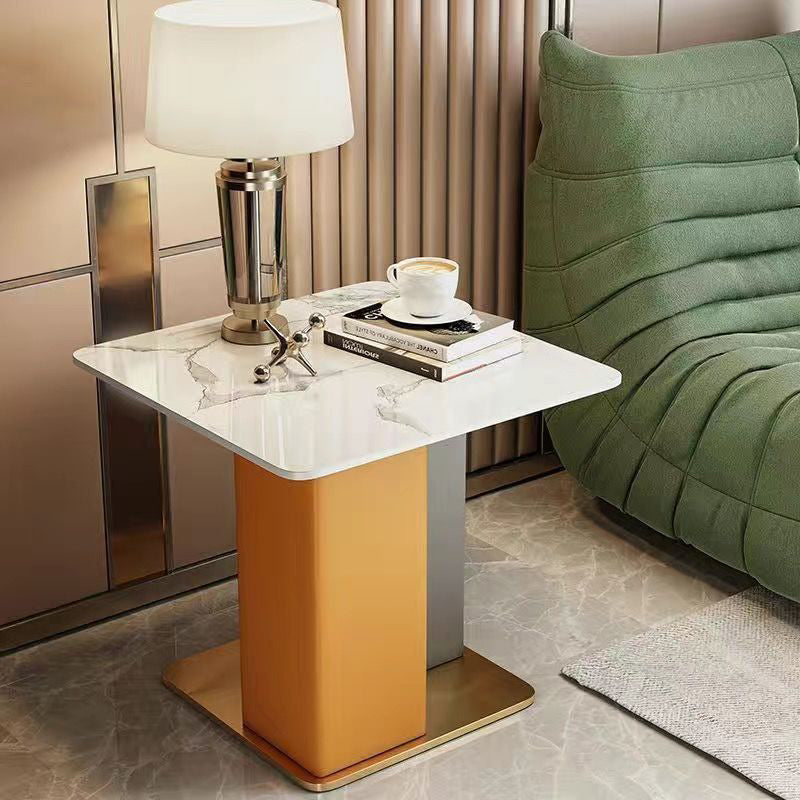 Scandinavian Slate Leather Wood Steel End Table — Gray / Green