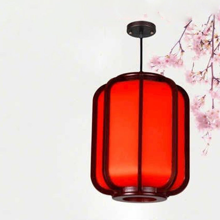 Modern Chinese Faux Sheepskin Wooden Lantern Pendant