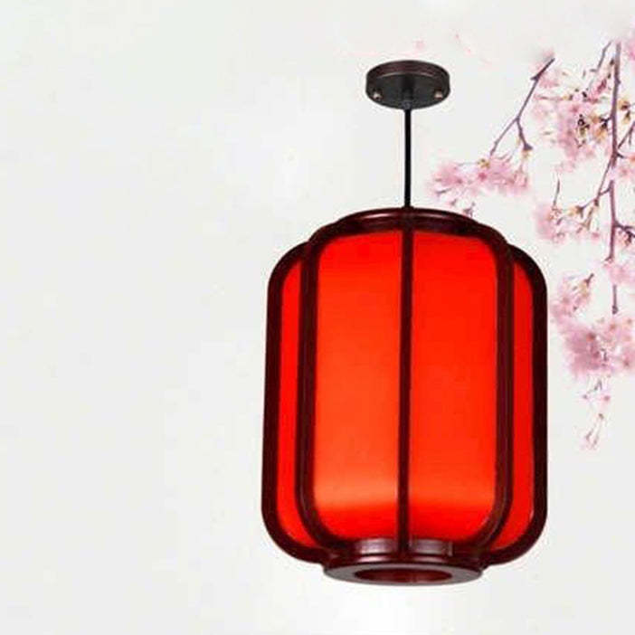 Modern Chinese Faux Sheepskin Wooden Lantern Pendant