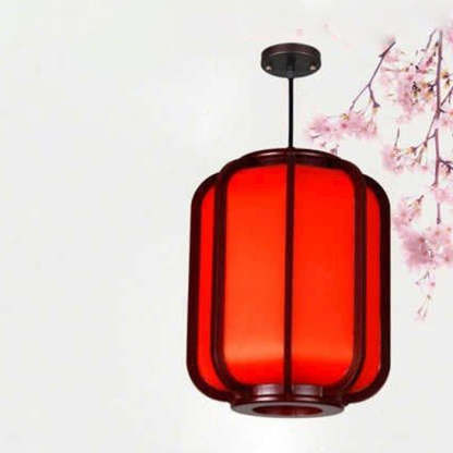 Modern Chinese Faux Sheepskin Wooden Lantern Pendant