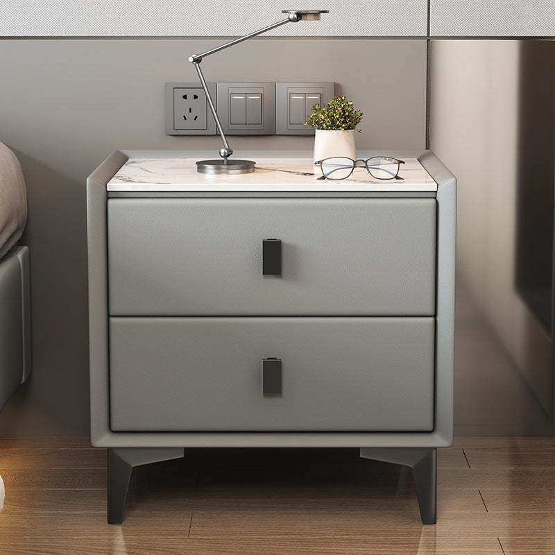 Modern Cubic Sintered Stone Solid Wood Nightstand — Khaki