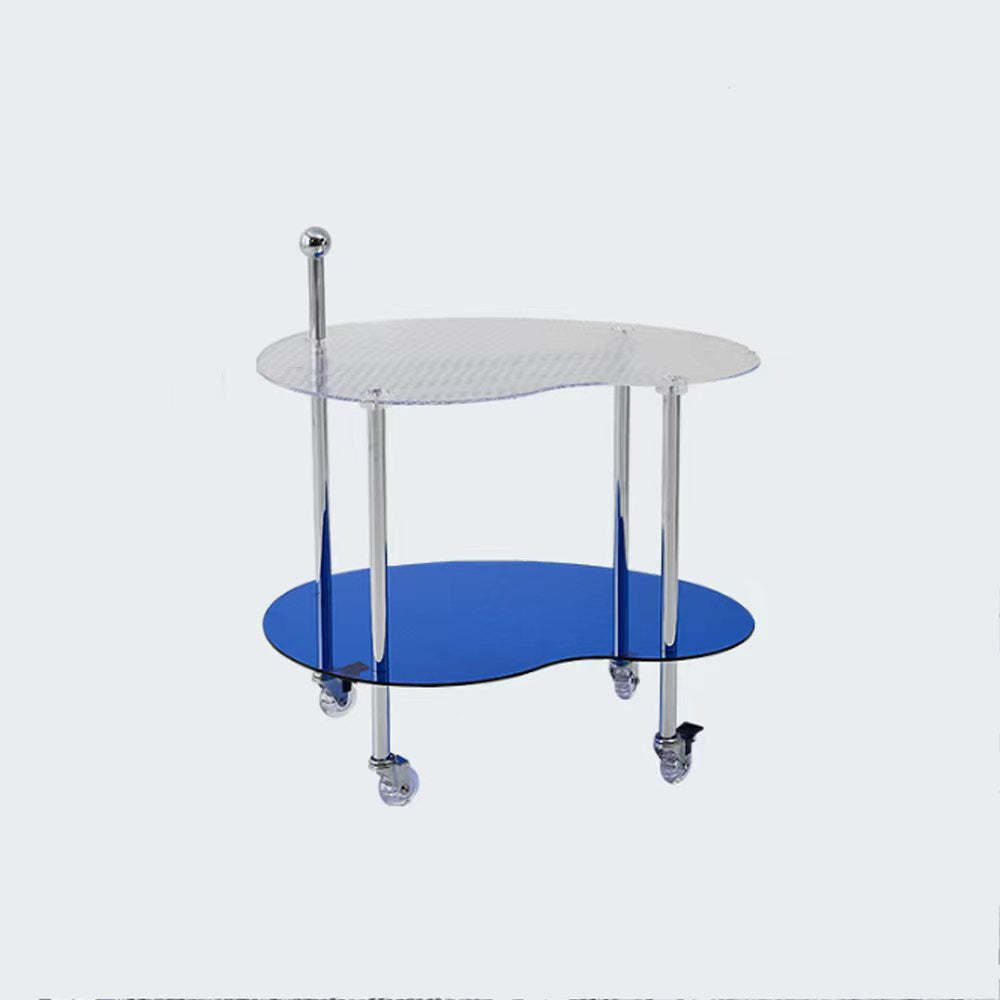 Minimalist Glass Mango-Shaped Side Table On Wheels 2-Tier — Colorful