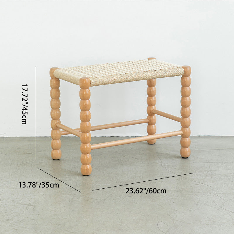 Chinese Woven Gourd Wooden Footstool — Black