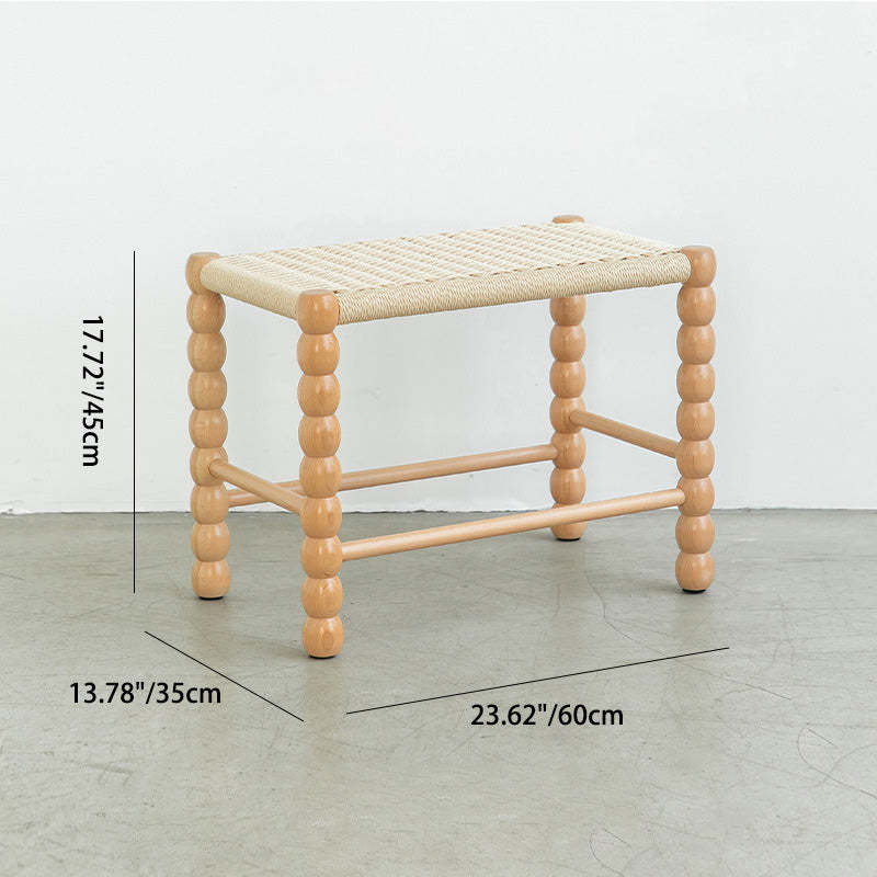Chinese Woven Gourd Wooden Footstool — Black