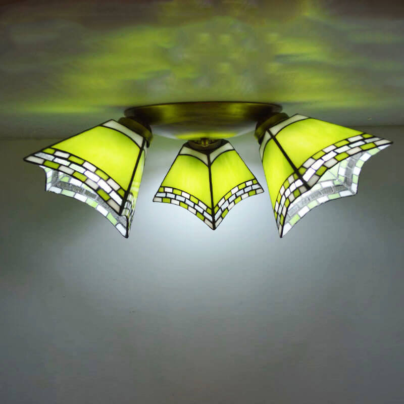 Tiffany Stained Glass Horn Semi-Flush Light