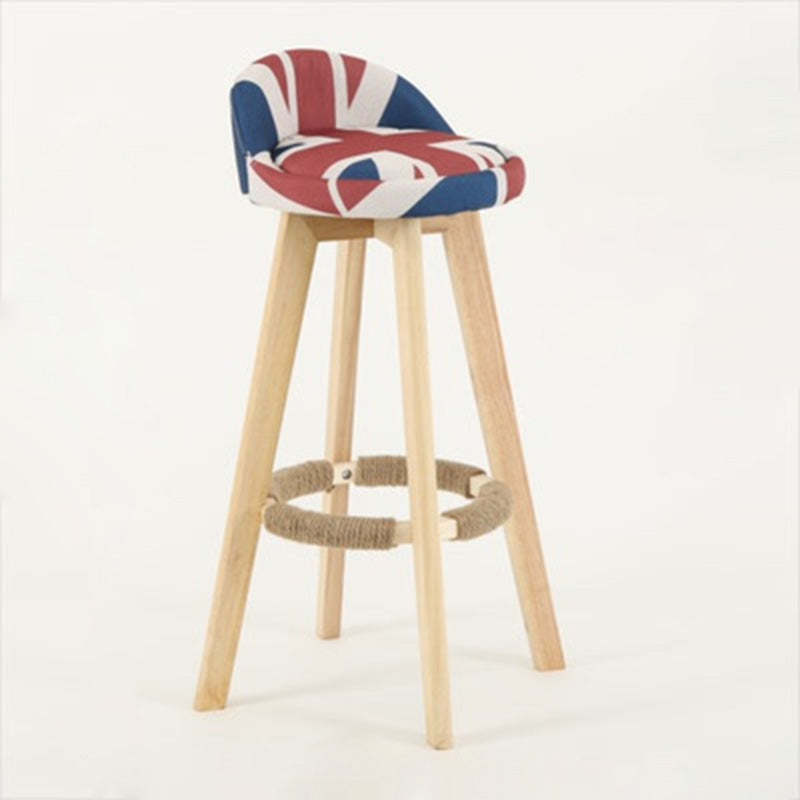 Vintage Round Fabric Wood Swivel Bar Stool