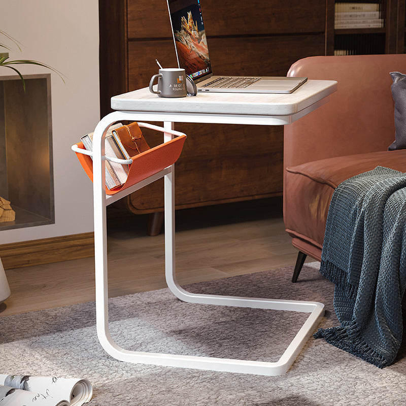 Minimalist C-Shape Steel End Table — Original Wood Tabletop + Black Frame