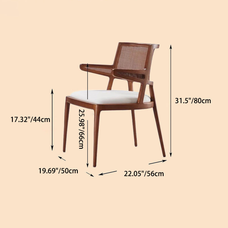 Retro Microfiber Leather Rattan Wood Dining Chair — Without Armrest / Log Color