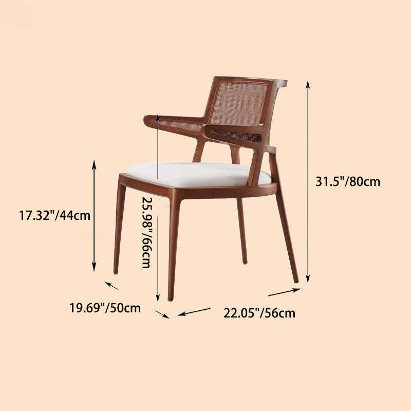 Retro Microfiber Leather Rattan Wood Dining Chair — Without Armrest / Log Color