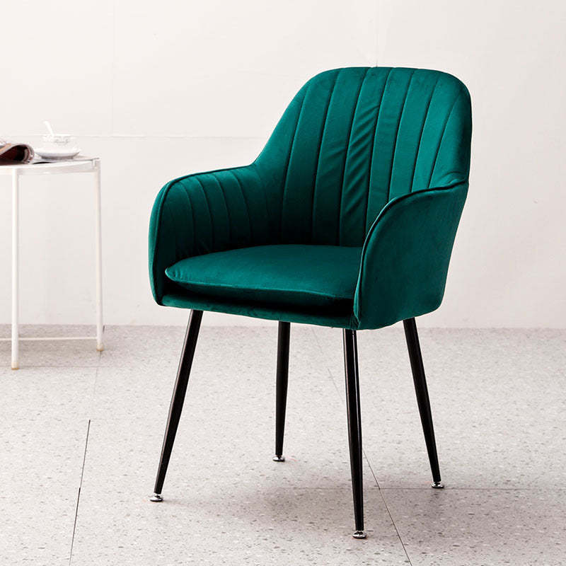 Nordic Trapezoidal Striped Velvet Steel Vanity Stool — Light Blue + Titanium Frame