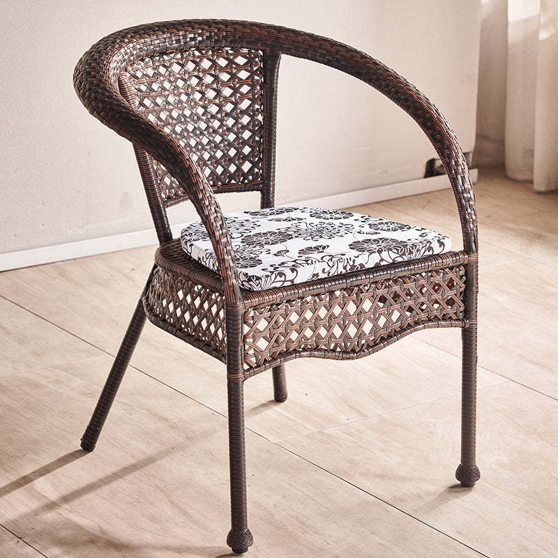 Vintage Curved Rattan Iron Wood Dining Chair — Antique Color