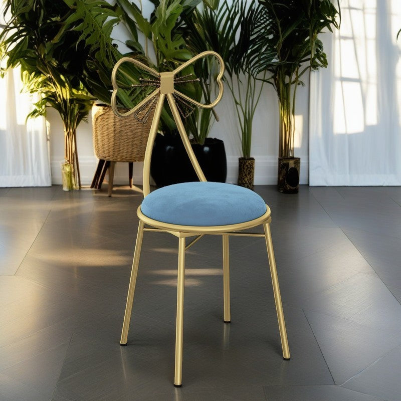Bow Round Velvet Metal Vanity Stool
