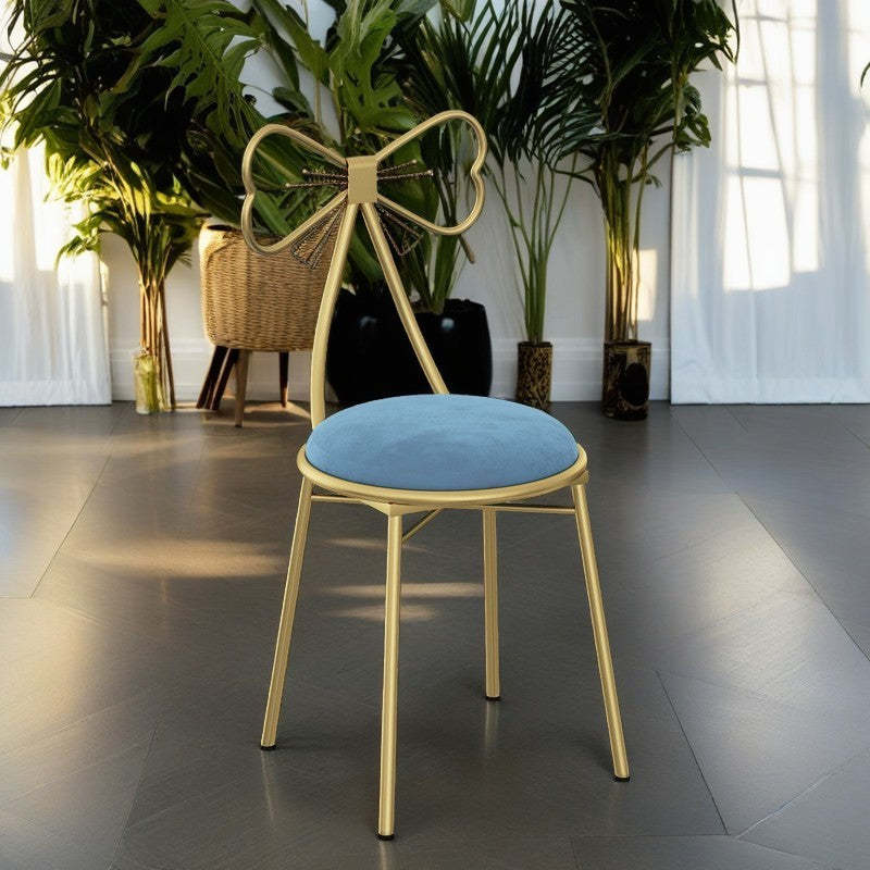 Bow Round Velvet Metal Vanity Stool