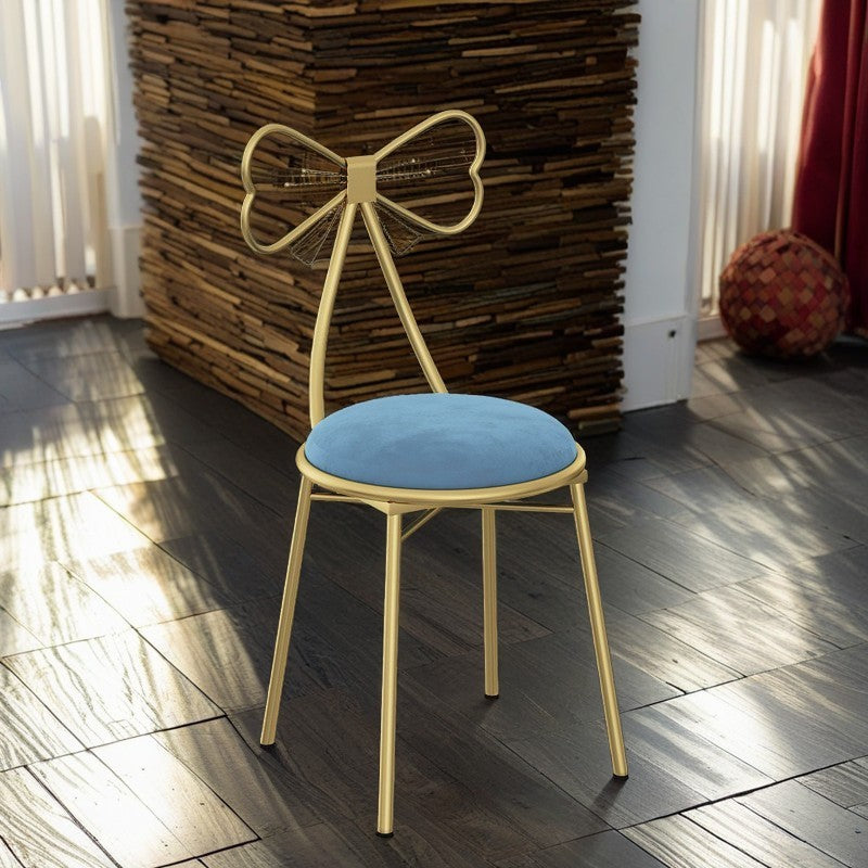 Bow Round Velvet Metal Vanity Stool