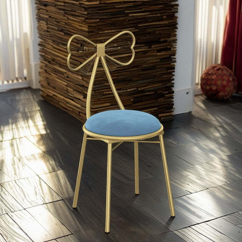 Bow Round Velvet Metal Vanity Stool