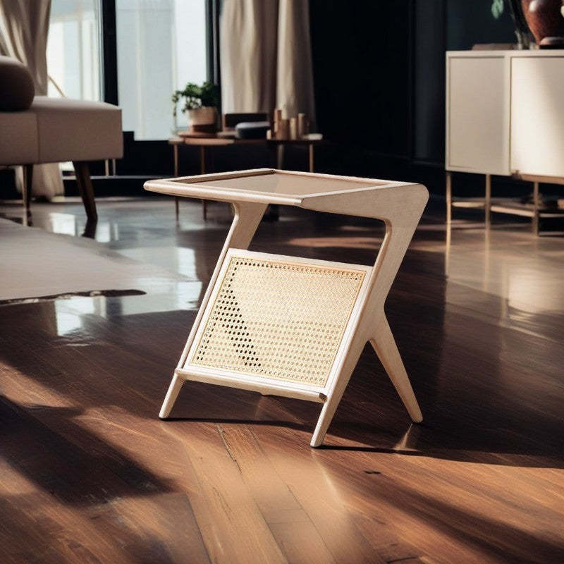 Japanese Rattan Rectangular Side Table 1-Shelf