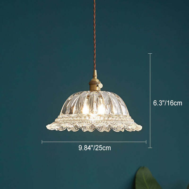 Nordic Vintage Floral Glass Brass Pendant