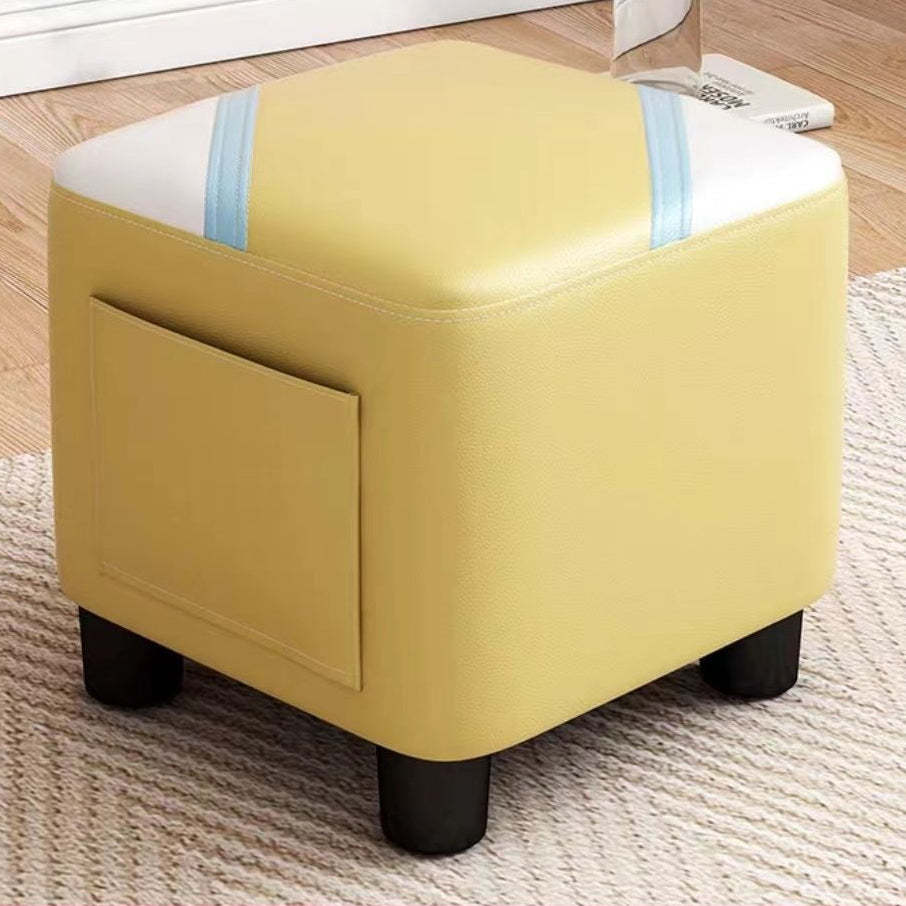Scandinavian Tech Fabric Wood Low Stool — Yellow