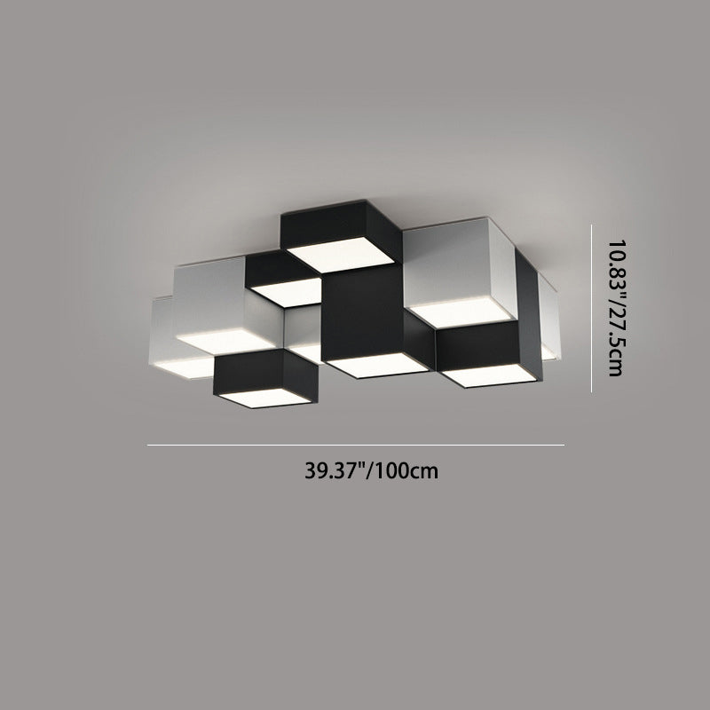 Minimalist Cube Iron Acrylic LED Flush Mount Light