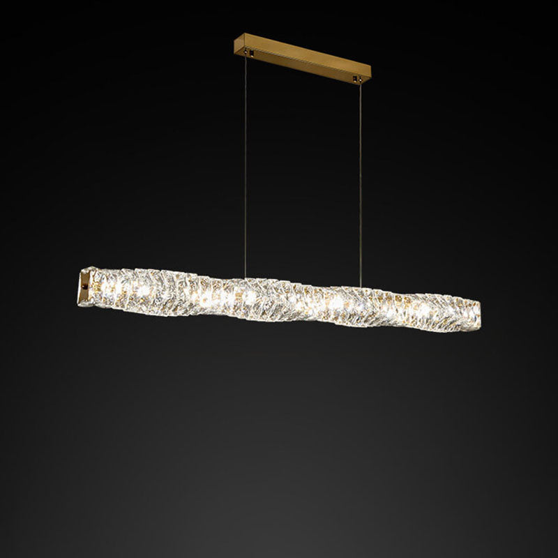 Modern Stainless Steel Crystal Strip LED Island Pendant