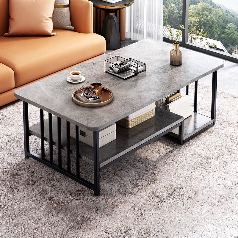 Contemporary Marble Rectangular Coffee Table 2-Tier Storage