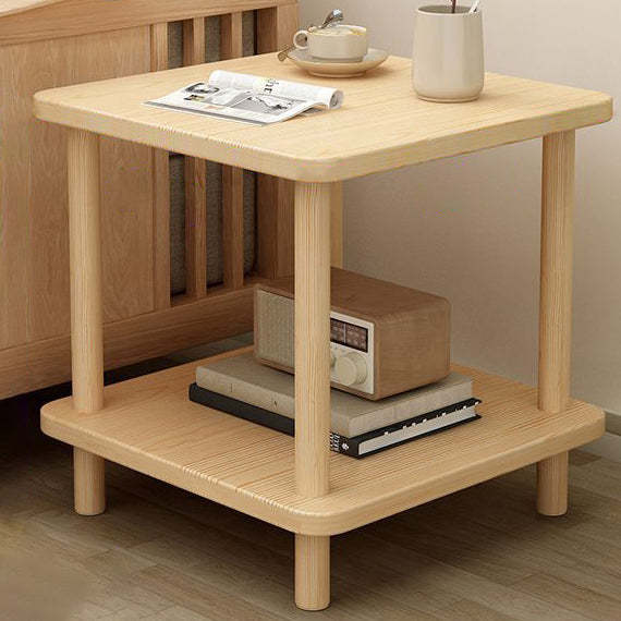 Japanese Solid Wood 2-Tier End Table