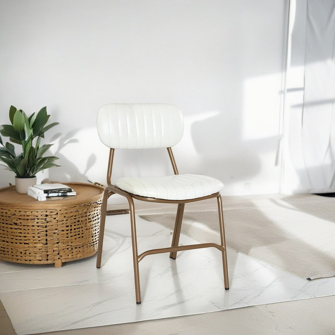 Industrial Leather Iron Striped Dining Chair