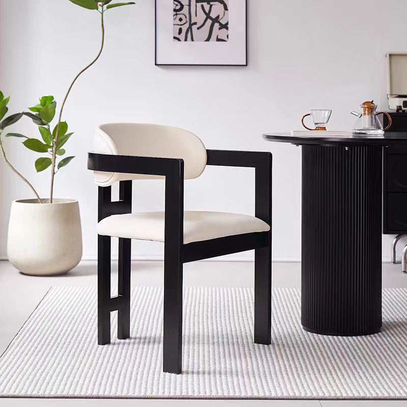 Scandinavian Bent Leather Wood Dining Armchair