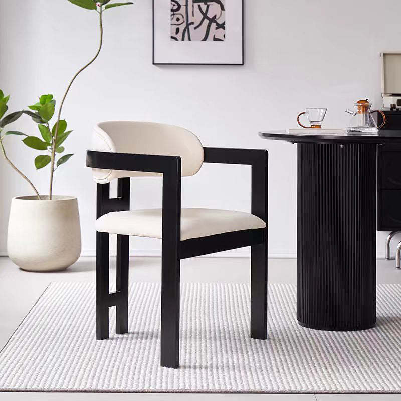 Scandinavian Bent Leather Wood Dining Armchair