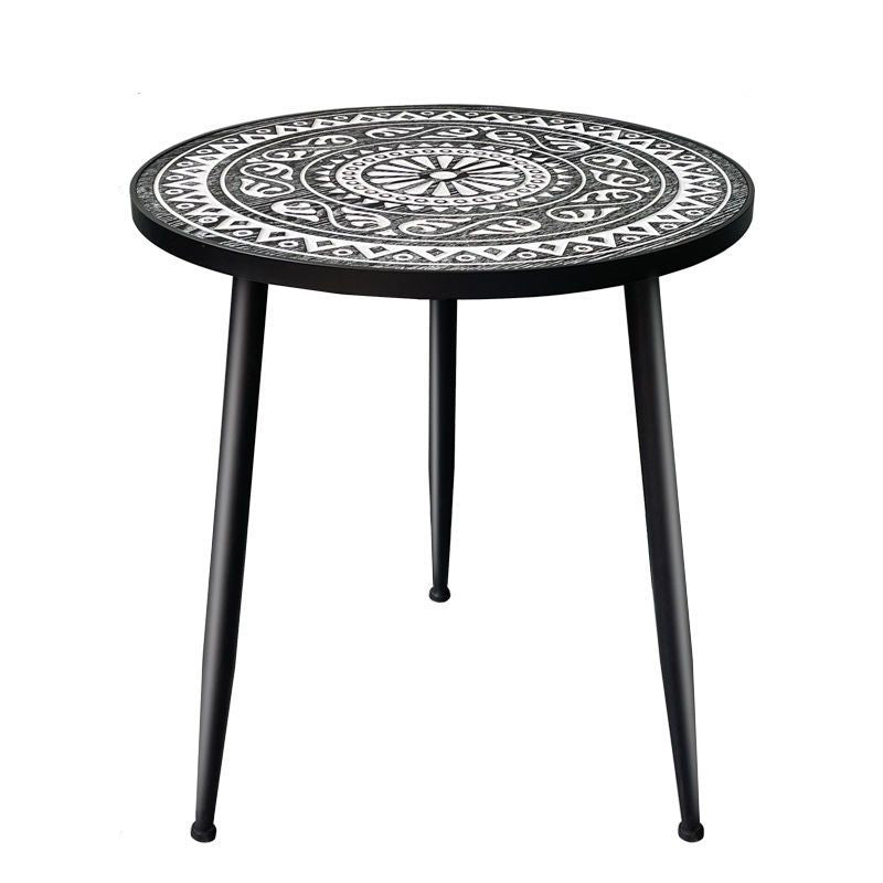 Contemporary Patterned Wood Iron Coffee Table