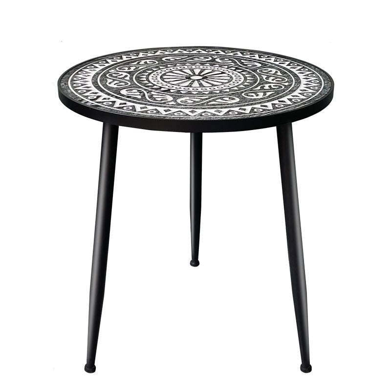 Contemporary Patterned Wood Iron Coffee Table