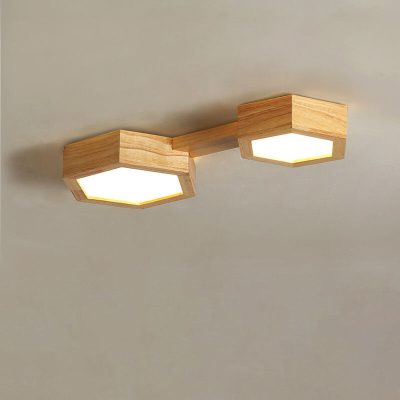 Modern Wooden Hexagonal LED Flush Mount Light