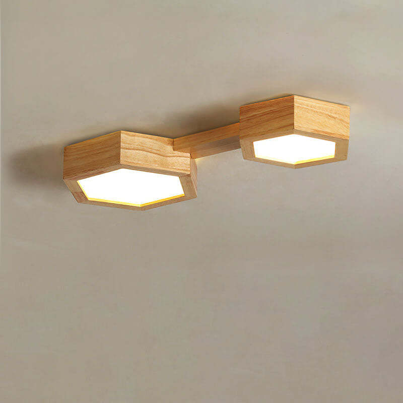 Modern Wooden Hexagonal LED Flush Mount Light
