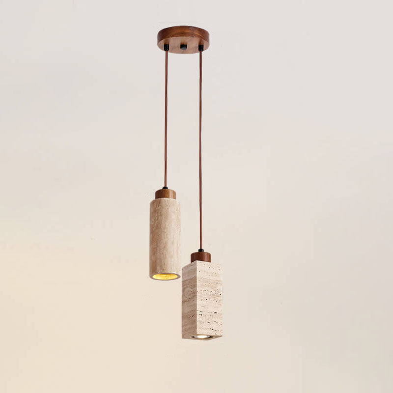 Japanese Wabi-Sabi Solid Wood Stone Island Chandelier