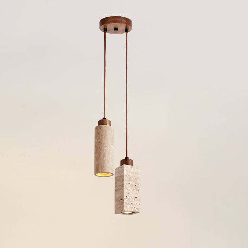 Japanese Wabi-Sabi Solid Wood Stone Island Chandelier