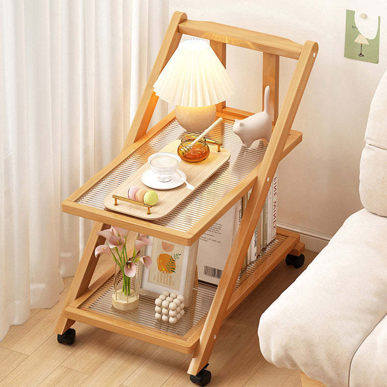 Minimalist Wood Plastic Rattan Acrylic End Table — Walnut Color / Plastic Rattan