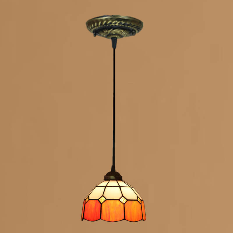 Tiffany European Stained Glass Dome Pendant Light — Pink / 220V-240V For UK/AU