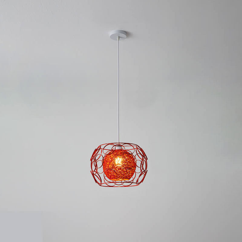 Nordic Woven Hemp Ball Iron Drum Pendant