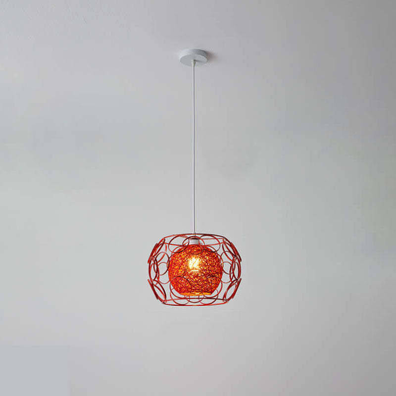 Nordic Woven Hemp Ball Iron Drum Pendant