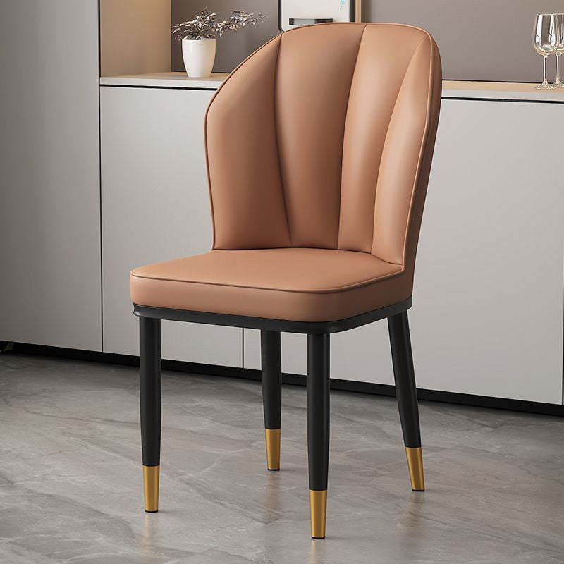 Modern PU Leather Wing-Back Dining Chair — Orange + Black Legs