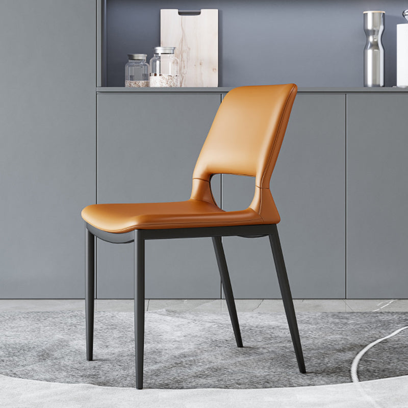 Minimalist Curved-Seat Leather Steel Dining Chair