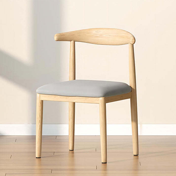 Modern Leather Fabric Steel Dining Chair — Sponge / Wood Color & Yellow