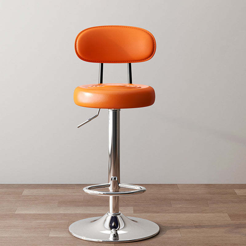 Minimalist Round Curved-Back Leather Metal Bar Stool
