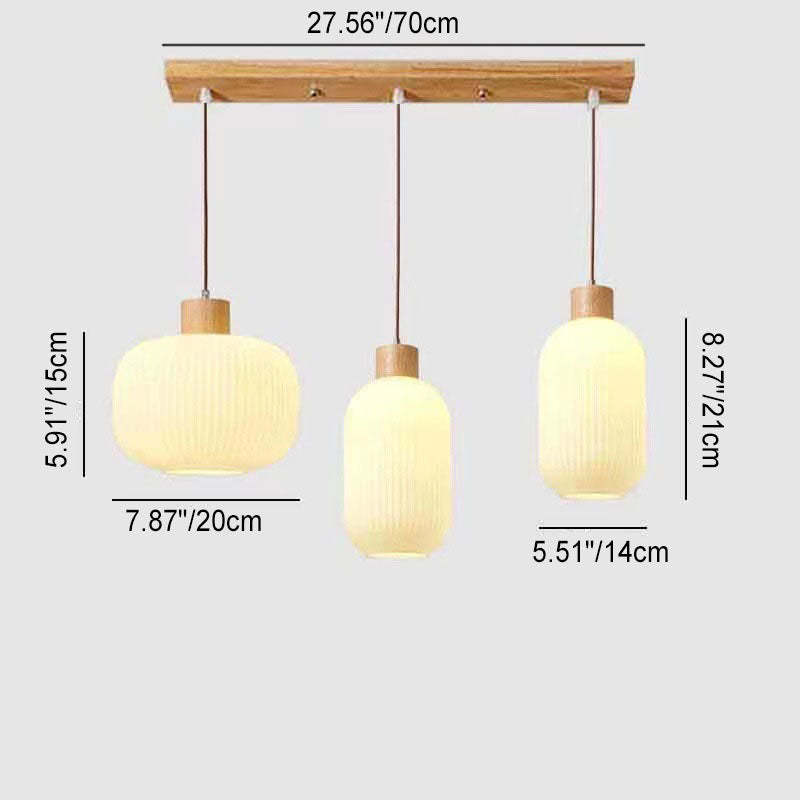 Japanese Log Wood Glass Jar Island Chandelier